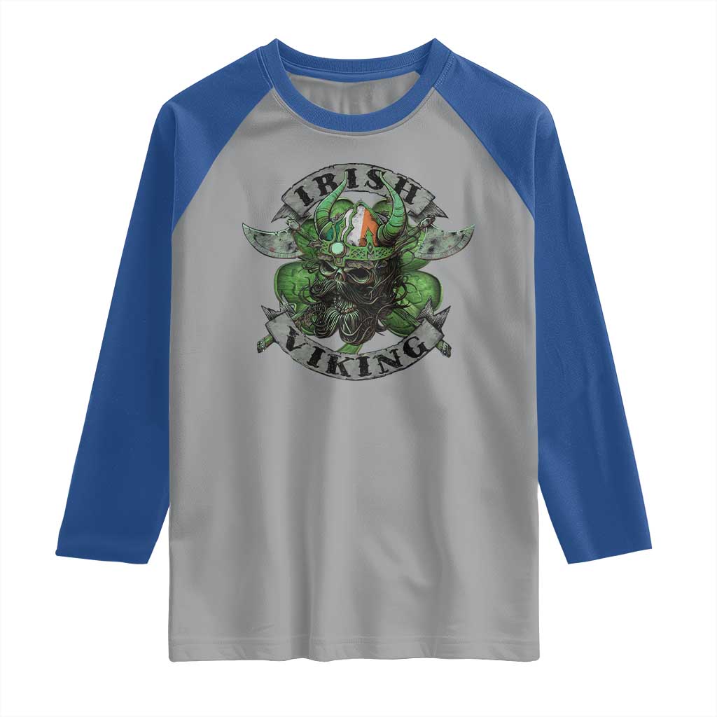 Funny Irish Viking Raglan Shirt Vintage Shamrock Celtic Viking Skull