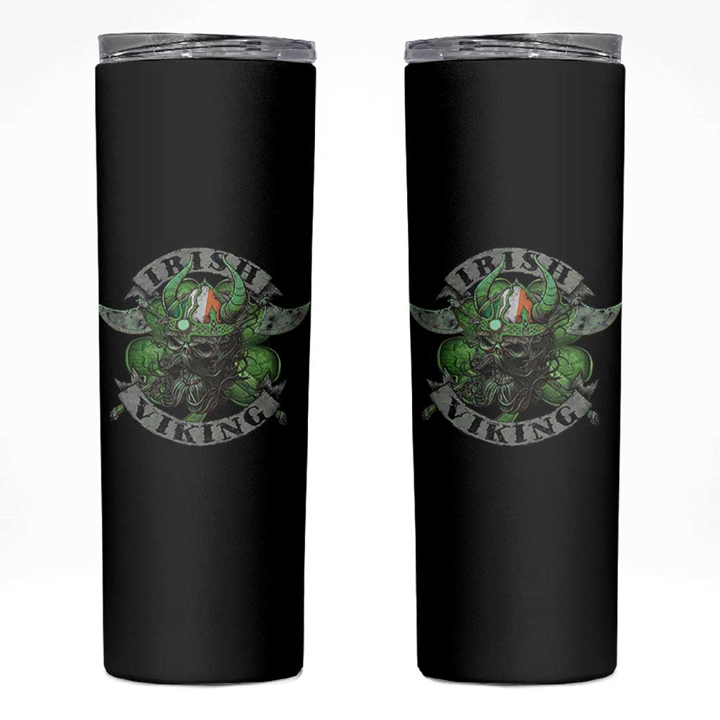 Funny Irish Viking Skinny Tumbler Vintage Shamrock Celtic Viking Skull