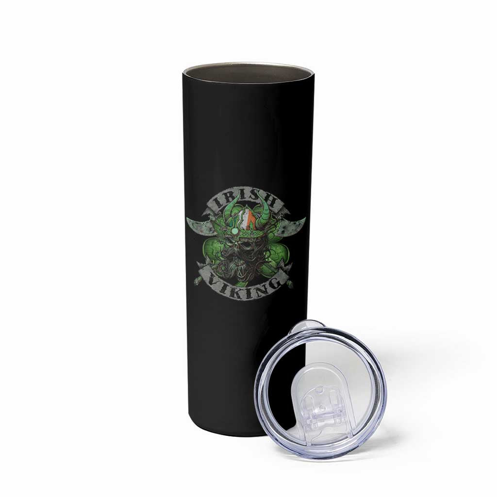 Funny Irish Viking Skinny Tumbler Vintage Shamrock Celtic Viking Skull
