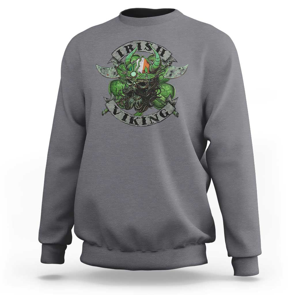 Funny Irish Viking Sweatshirt Vintage Shamrock Celtic Viking Skull