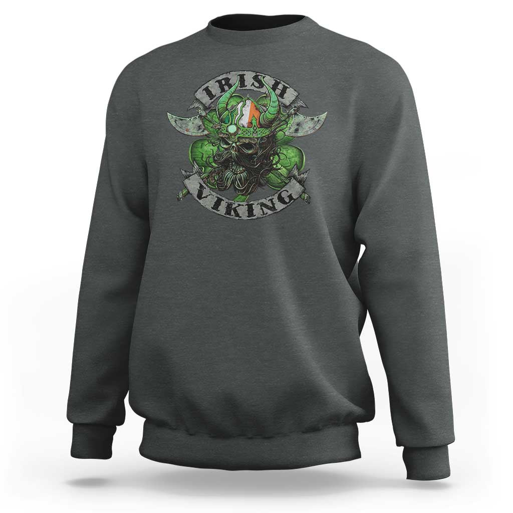 Funny Irish Viking Sweatshirt Vintage Shamrock Celtic Viking Skull