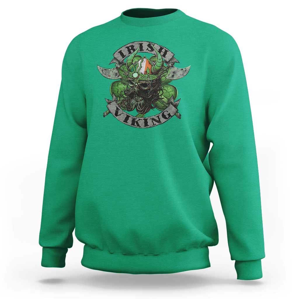 Funny Irish Viking Sweatshirt Vintage Shamrock Celtic Viking Skull