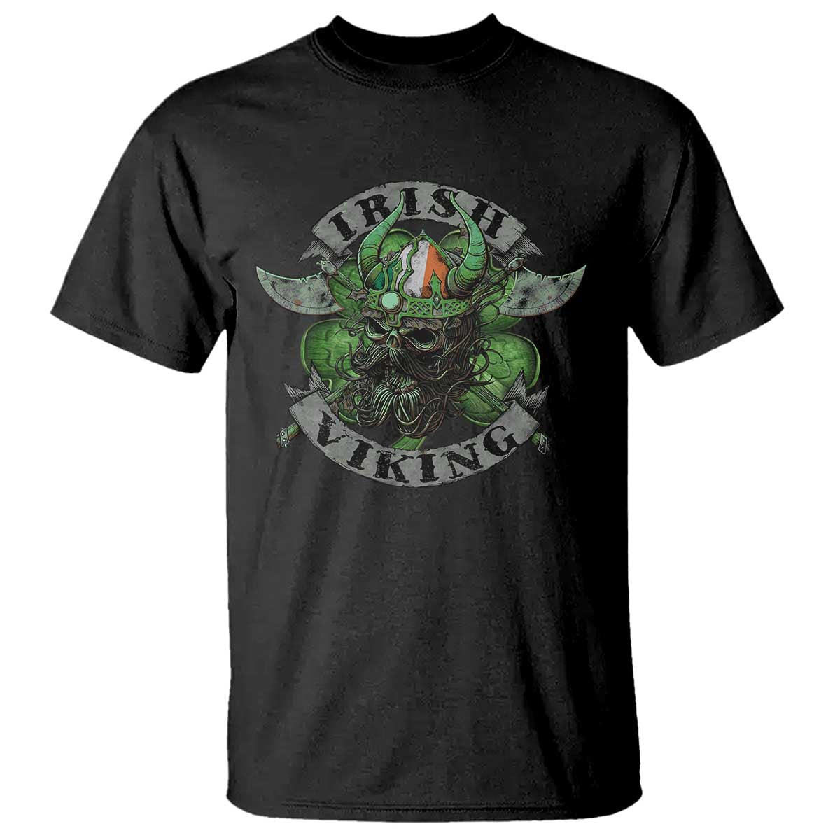 Funny Irish Viking T Shirt Vintage Shamrock Celtic Viking Skull