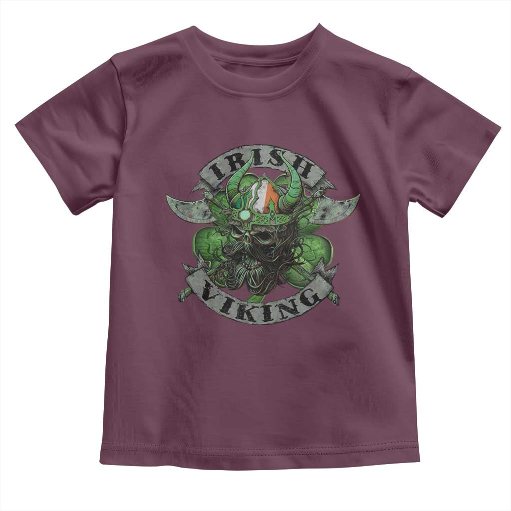 Funny Irish Viking Toddler T Shirt Vintage Shamrock Celtic Viking Skull