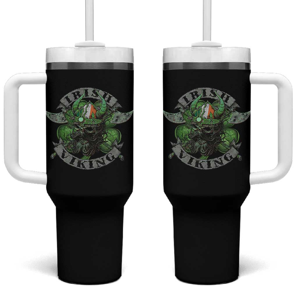 Funny Irish Viking Tumbler With Handle Vintage Shamrock Celtic Viking Skull