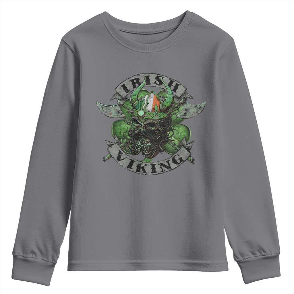 Funny Irish Viking Youth Sweatshirt Vintage Shamrock Celtic Viking Skull