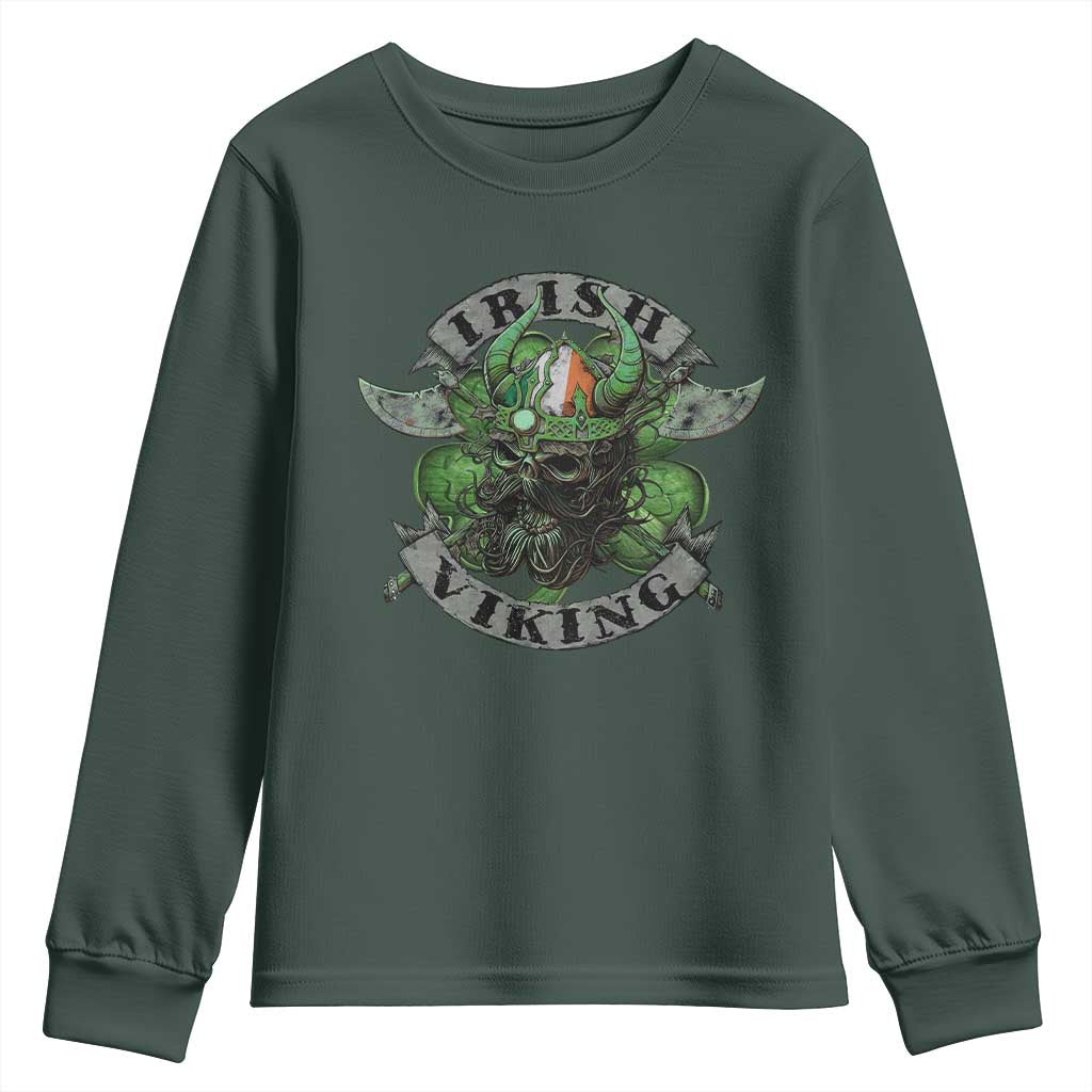 Funny Irish Viking Youth Sweatshirt Vintage Shamrock Celtic Viking Skull
