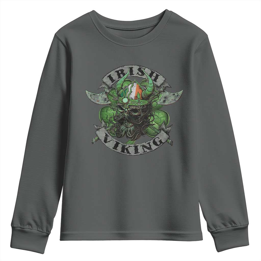 Funny Irish Viking Youth Sweatshirt Vintage Shamrock Celtic Viking Skull