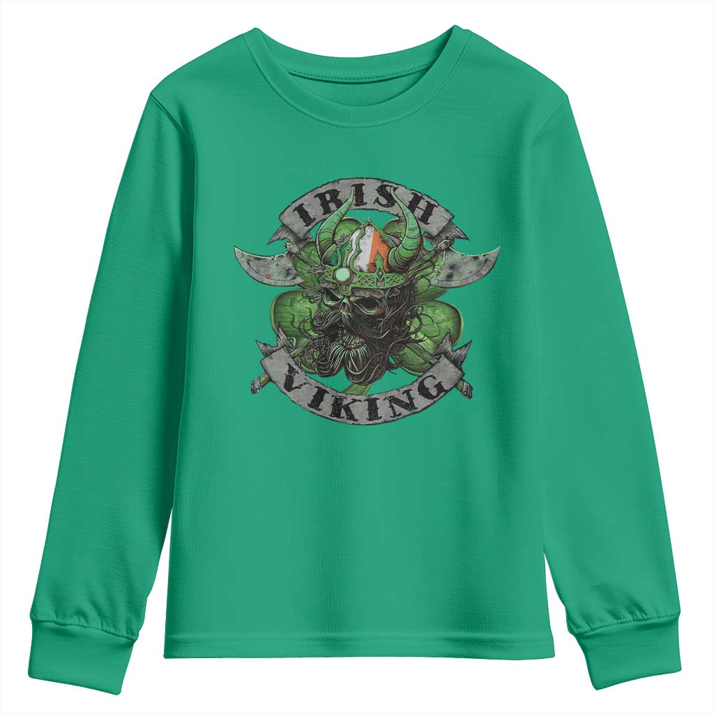 Funny Irish Viking Youth Sweatshirt Vintage Shamrock Celtic Viking Skull