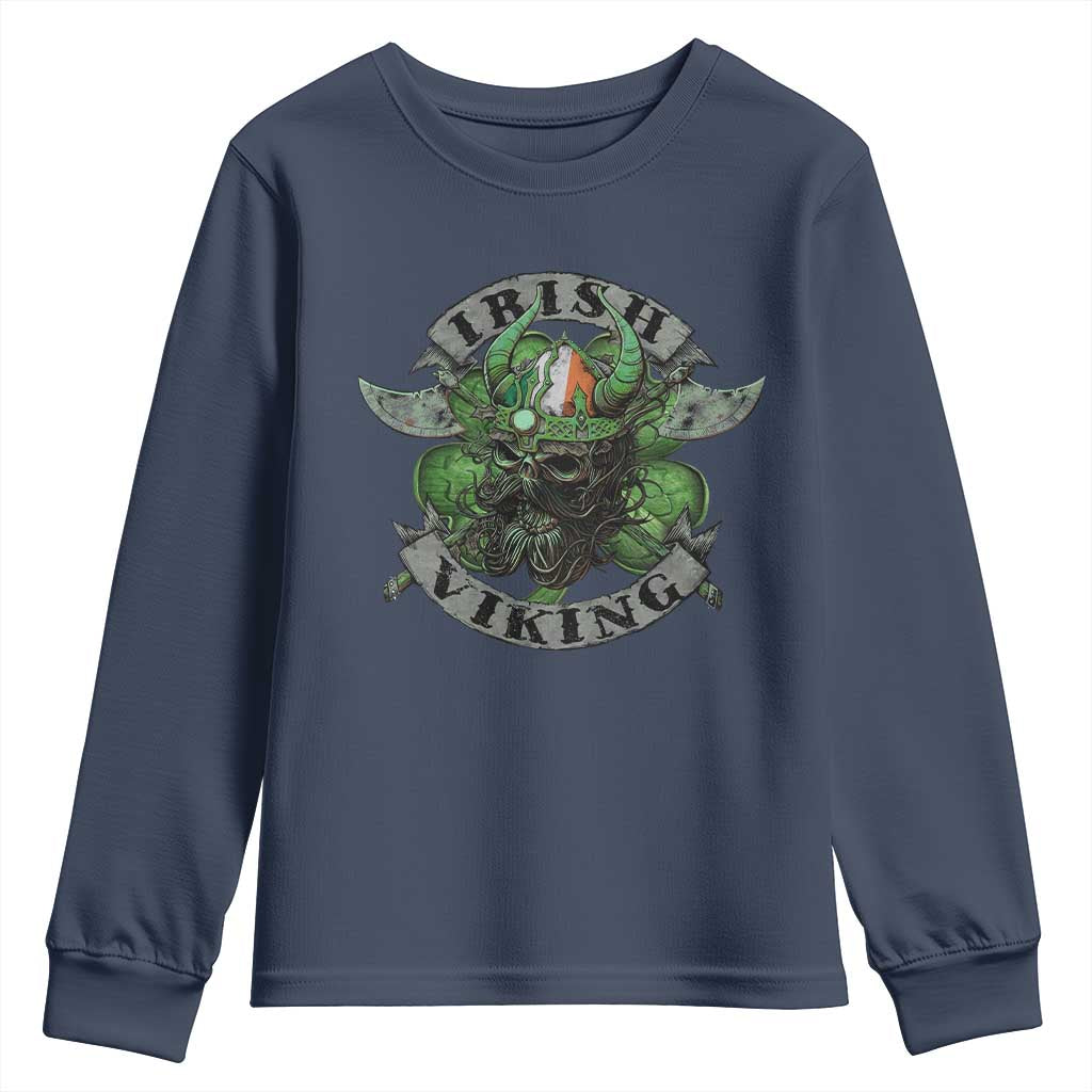 Funny Irish Viking Youth Sweatshirt Vintage Shamrock Celtic Viking Skull