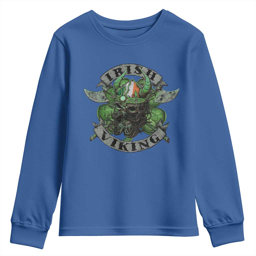 Funny Irish Viking Youth Sweatshirt Vintage Shamrock Celtic Viking Skull