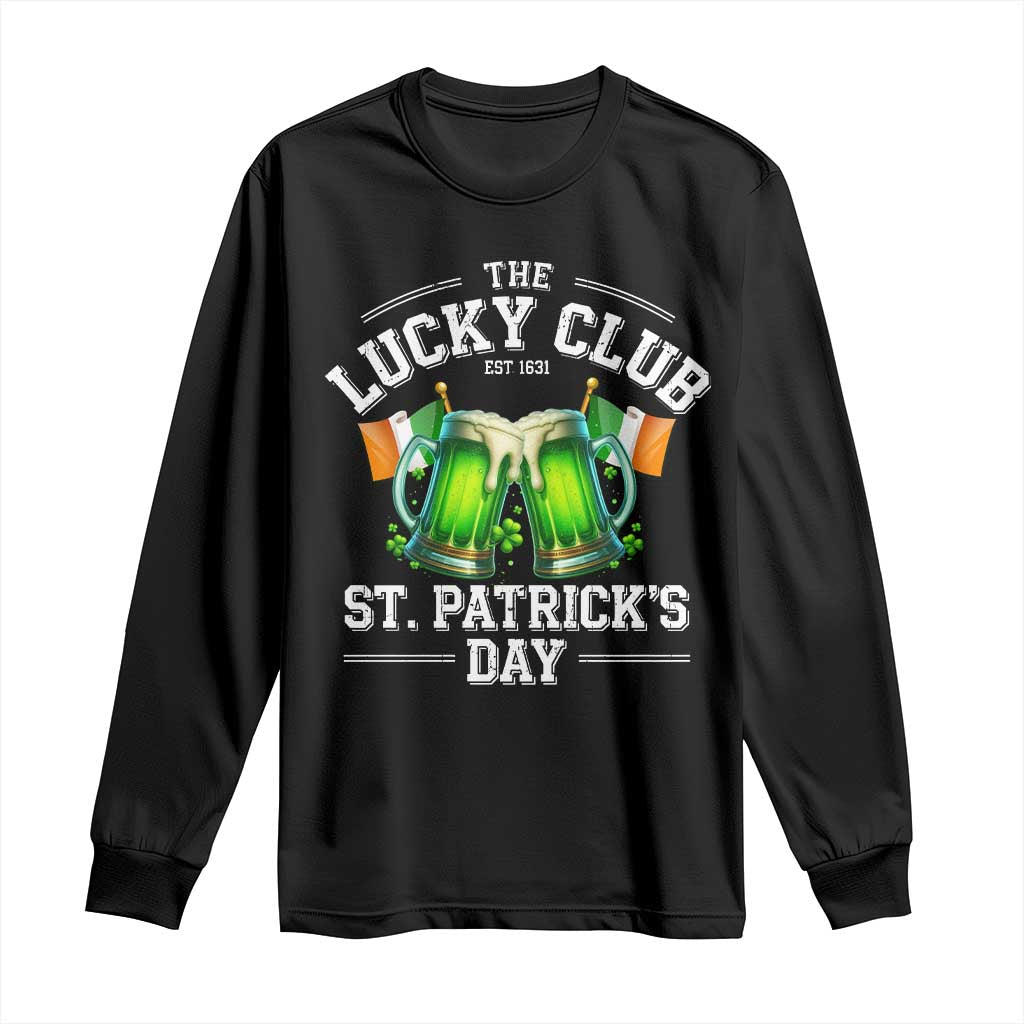 Funny St Patrick's Day Irish Beer Drinking Long Sleeve Shirt The Lucky Beer Club Ireland Flag