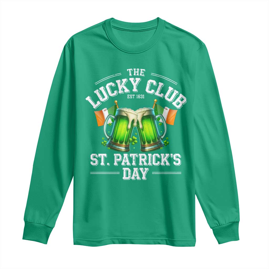 Funny St Patrick's Day Irish Beer Drinking Long Sleeve Shirt The Lucky Beer Club Ireland Flag