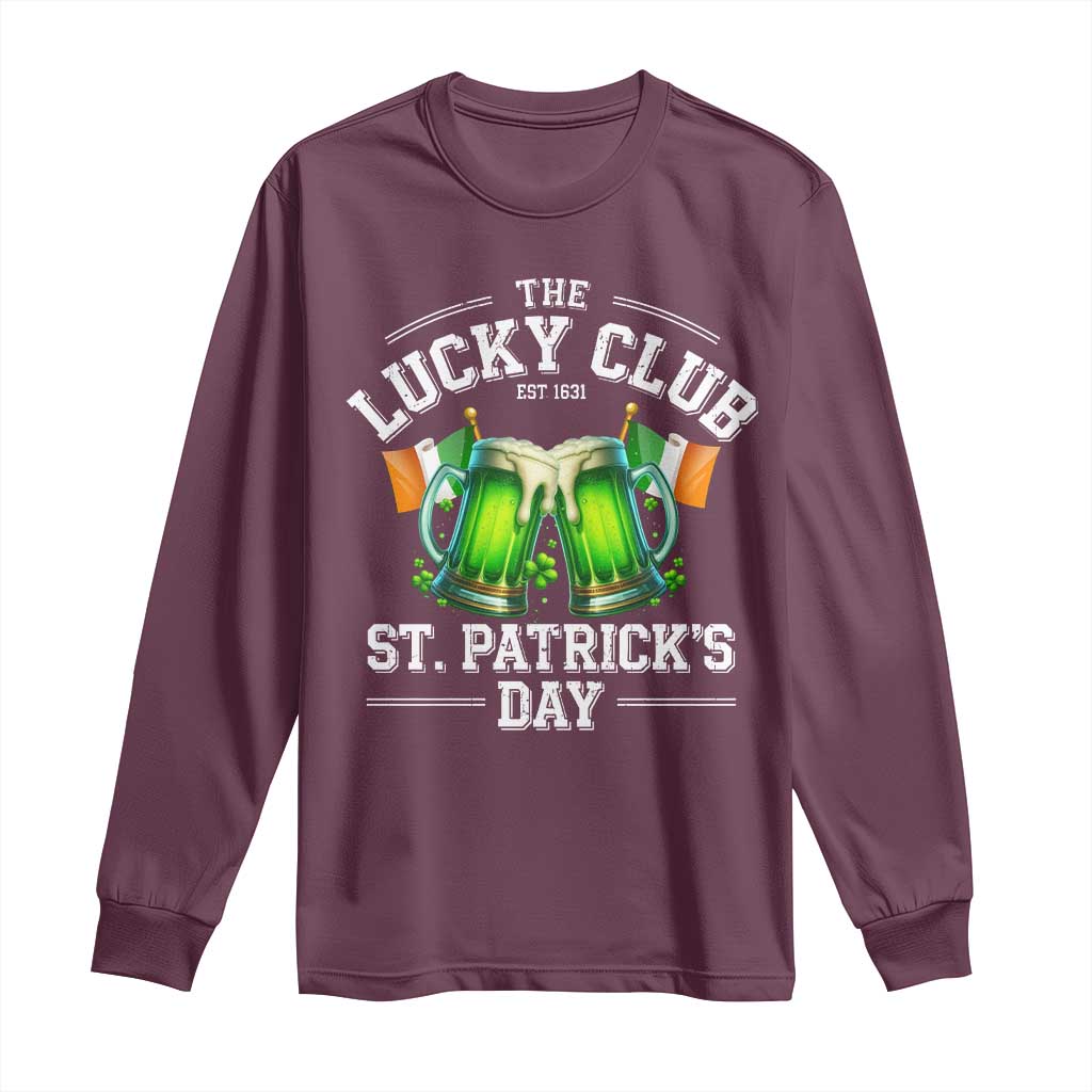 Funny St Patrick's Day Irish Beer Drinking Long Sleeve Shirt The Lucky Beer Club Ireland Flag