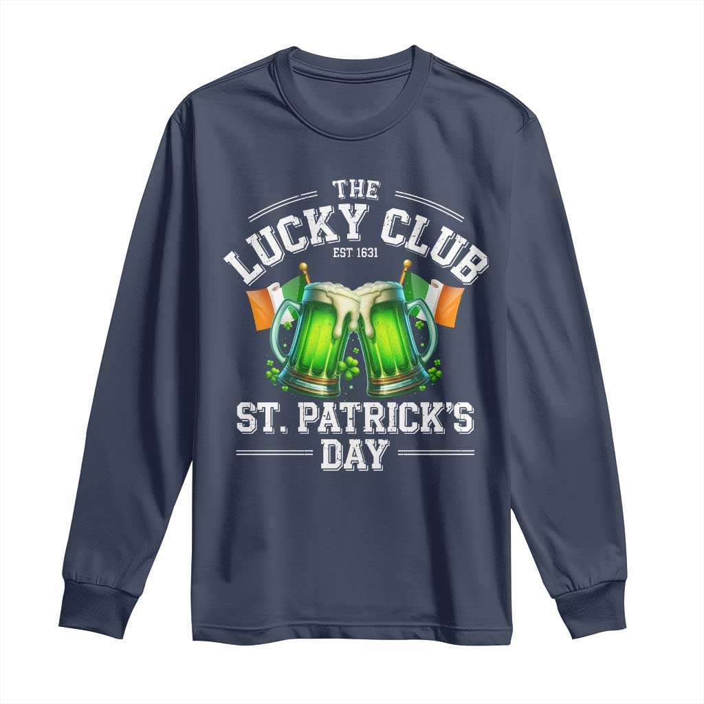 Funny St Patrick's Day Irish Beer Drinking Long Sleeve Shirt The Lucky Beer Club Ireland Flag