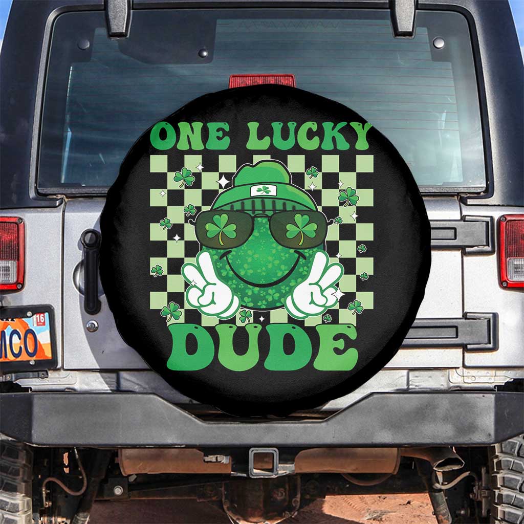 Funny One Lucky Dude St Patrick's Day Spare Tire Cover Checkerboard Shamrock