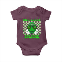 Funny One Lucky Dude St Patrick's Day Baby Onesie Checkerboard Shamrock