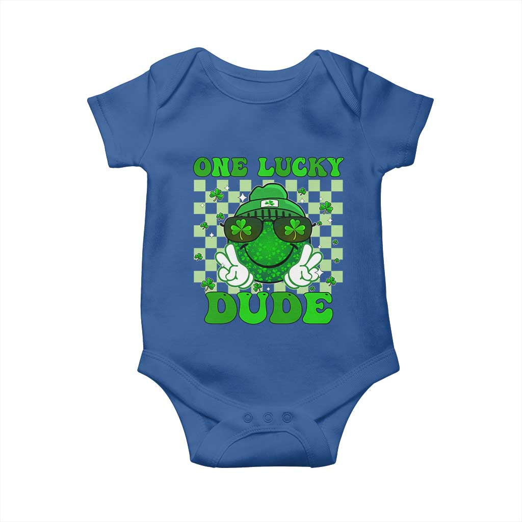 Funny One Lucky Dude St Patrick's Day Baby Onesie Checkerboard Shamrock