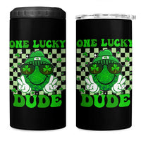 Funny One Lucky Dude St Patrick's Day 4 in 1 Can Cooler Tumbler Checkerboard Shamrock