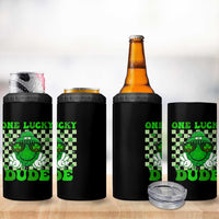 Funny One Lucky Dude St Patrick's Day 4 in 1 Can Cooler Tumbler Checkerboard Shamrock