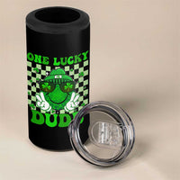 Funny One Lucky Dude St Patrick's Day 4 in 1 Can Cooler Tumbler Checkerboard Shamrock