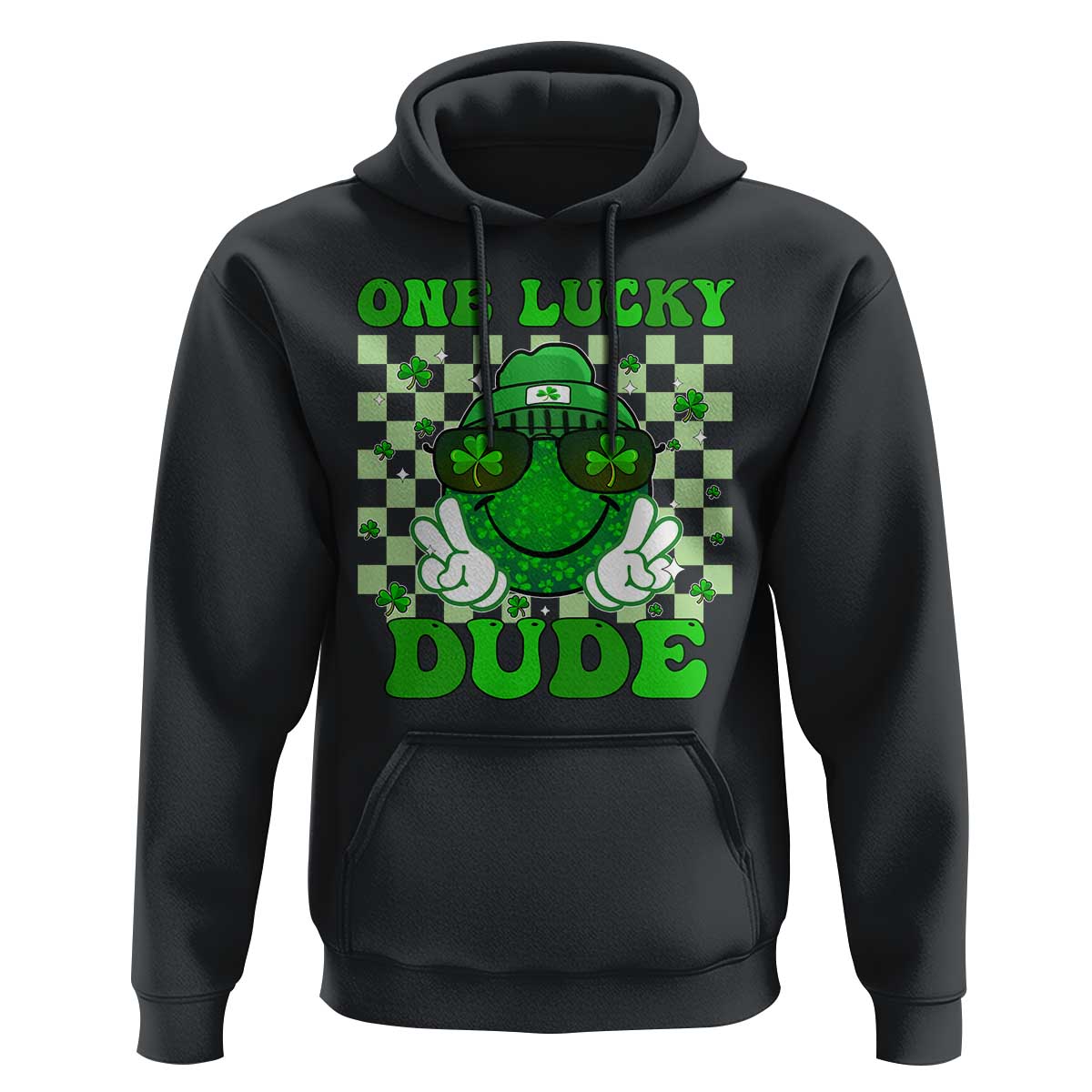 Funny One Lucky Dude St Patrick's Day Hoodie Checkerboard Shamrock