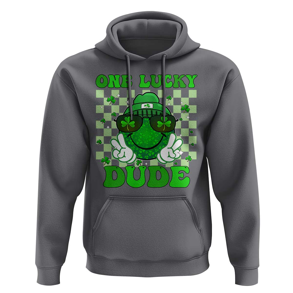 Funny One Lucky Dude St Patrick's Day Hoodie Checkerboard Shamrock