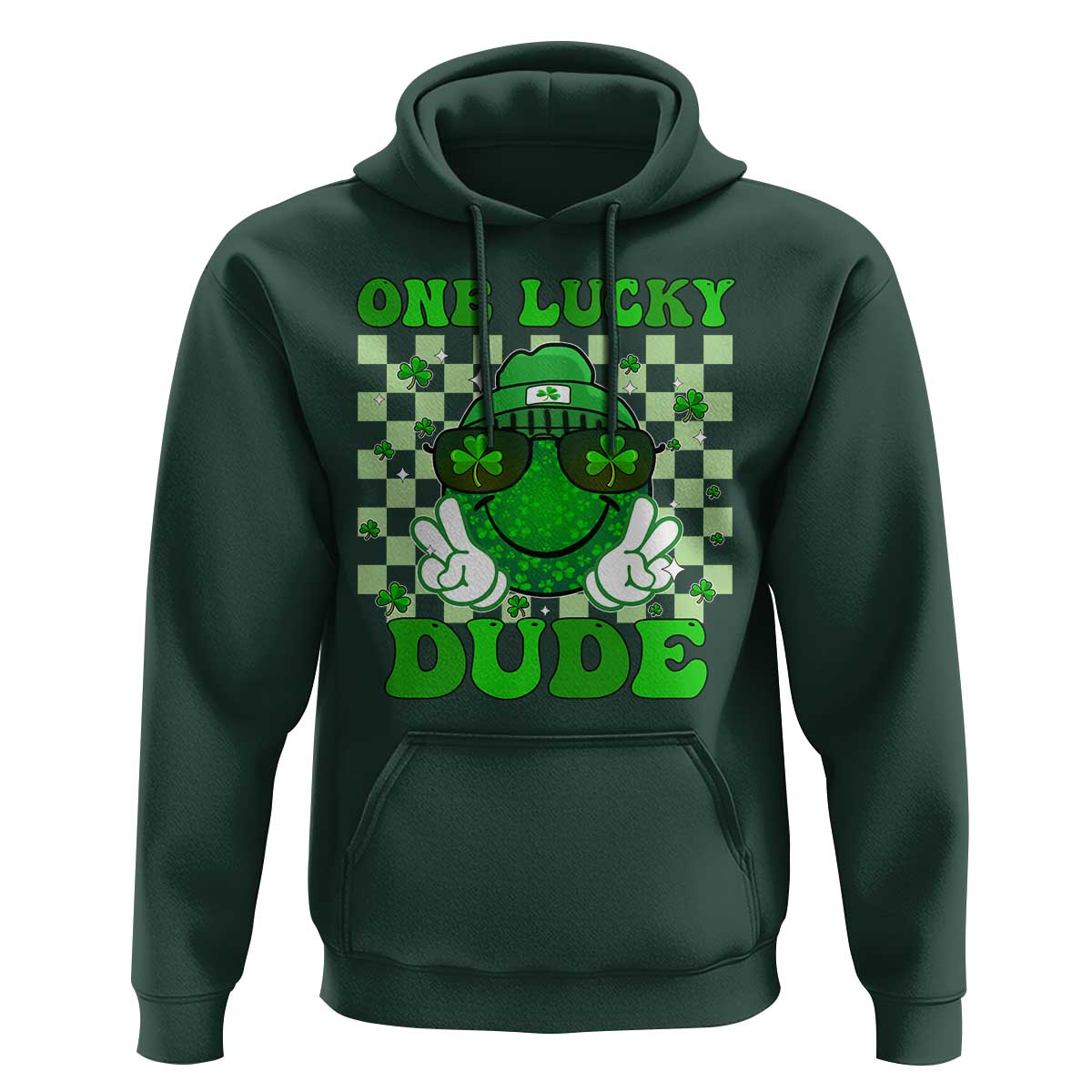 Funny One Lucky Dude St Patrick's Day Hoodie Checkerboard Shamrock