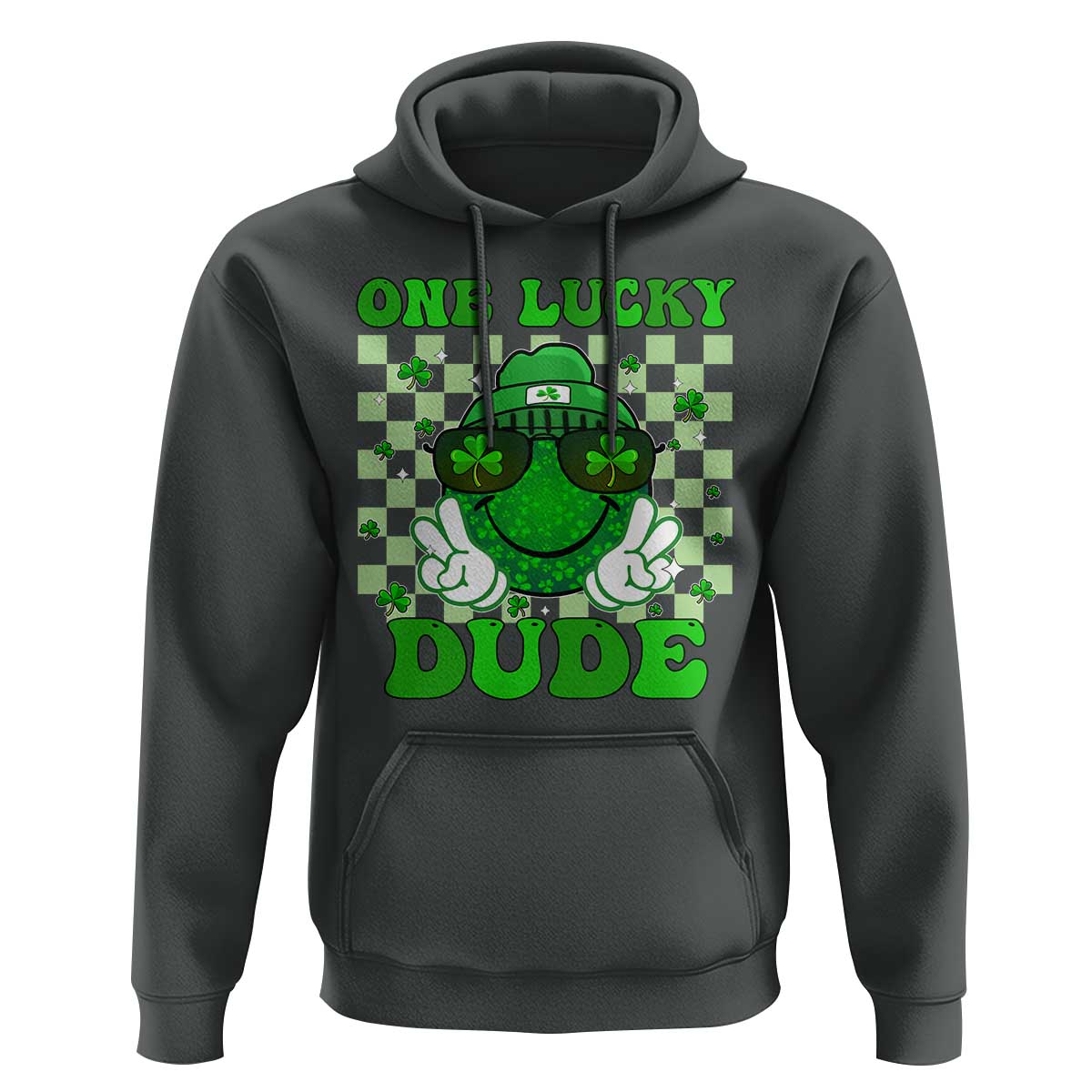 Funny One Lucky Dude St Patrick's Day Hoodie Checkerboard Shamrock