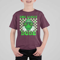 Funny One Lucky Dude St Patrick's Day T Shirt For Kid Checkerboard Shamrock