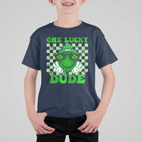 Funny One Lucky Dude St Patrick's Day T Shirt For Kid Checkerboard Shamrock