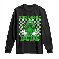Funny One Lucky Dude St Patrick's Day Long Sleeve Shirt Checkerboard Shamrock