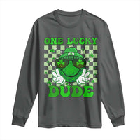 Funny One Lucky Dude St Patrick's Day Long Sleeve Shirt Checkerboard Shamrock