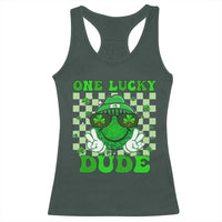 Funny One Lucky Dude St Patrick's Day Racerback Tank Top Checkerboard Shamrock
