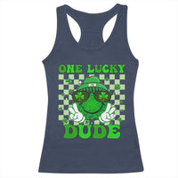 Funny One Lucky Dude St Patrick's Day Racerback Tank Top Checkerboard Shamrock