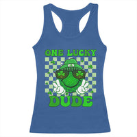 Funny One Lucky Dude St Patrick's Day Racerback Tank Top Checkerboard Shamrock