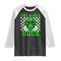 Funny One Lucky Dude St Patrick's Day Raglan Shirt Checkerboard Shamrock