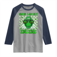 Funny One Lucky Dude St Patrick's Day Raglan Shirt Checkerboard Shamrock