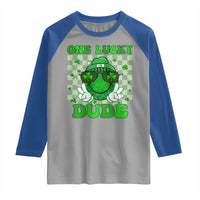 Funny One Lucky Dude St Patrick's Day Raglan Shirt Checkerboard Shamrock