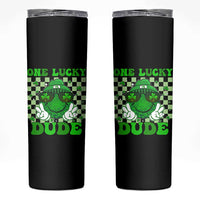 Funny One Lucky Dude St Patrick's Day Skinny Tumbler Checkerboard Shamrock