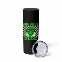 Funny One Lucky Dude St Patrick's Day Skinny Tumbler Checkerboard Shamrock