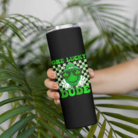 Funny One Lucky Dude St Patrick's Day Skinny Tumbler Checkerboard Shamrock