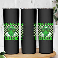 Funny One Lucky Dude St Patrick's Day Skinny Tumbler Checkerboard Shamrock