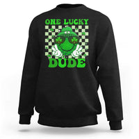 Funny One Lucky Dude St Patrick's Day Sweatshirt Checkerboard Shamrock