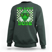 Funny One Lucky Dude St Patrick's Day Sweatshirt Checkerboard Shamrock
