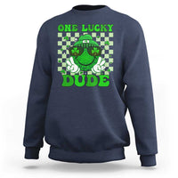 Funny One Lucky Dude St Patrick's Day Sweatshirt Checkerboard Shamrock