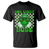 Funny One Lucky Dude St Patrick's Day T Shirt Checkerboard Shamrock