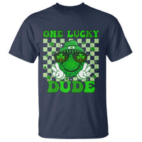 Funny One Lucky Dude St Patrick's Day T Shirt Checkerboard Shamrock