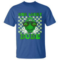 Funny One Lucky Dude St Patrick's Day T Shirt Checkerboard Shamrock