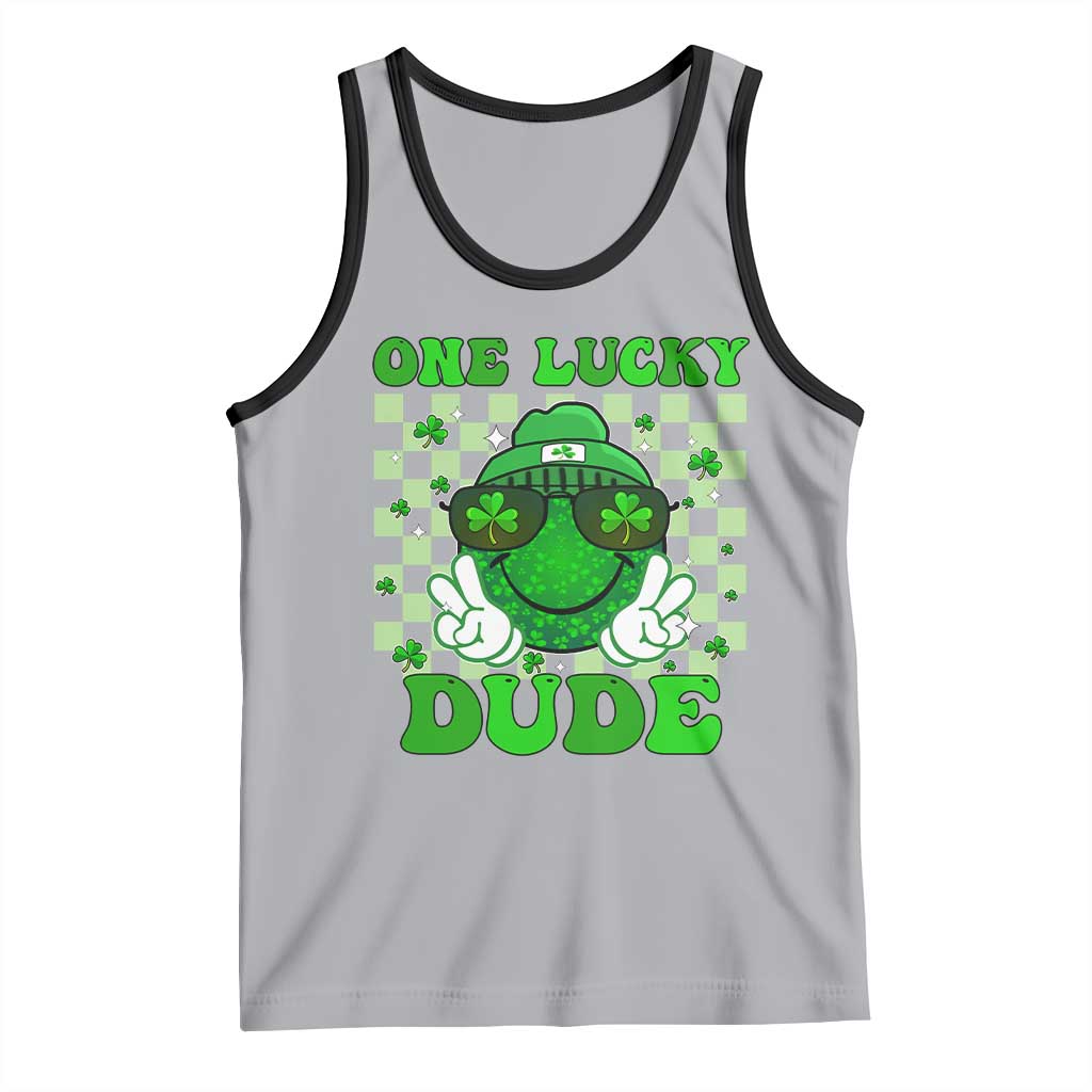 Funny One Lucky Dude St Patrick's Day Tank Top Checkerboard Shamrock